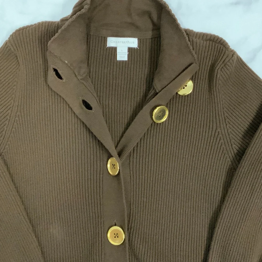 Charter Club Women’s Cardigan Sweater, Brown (Size Large)
